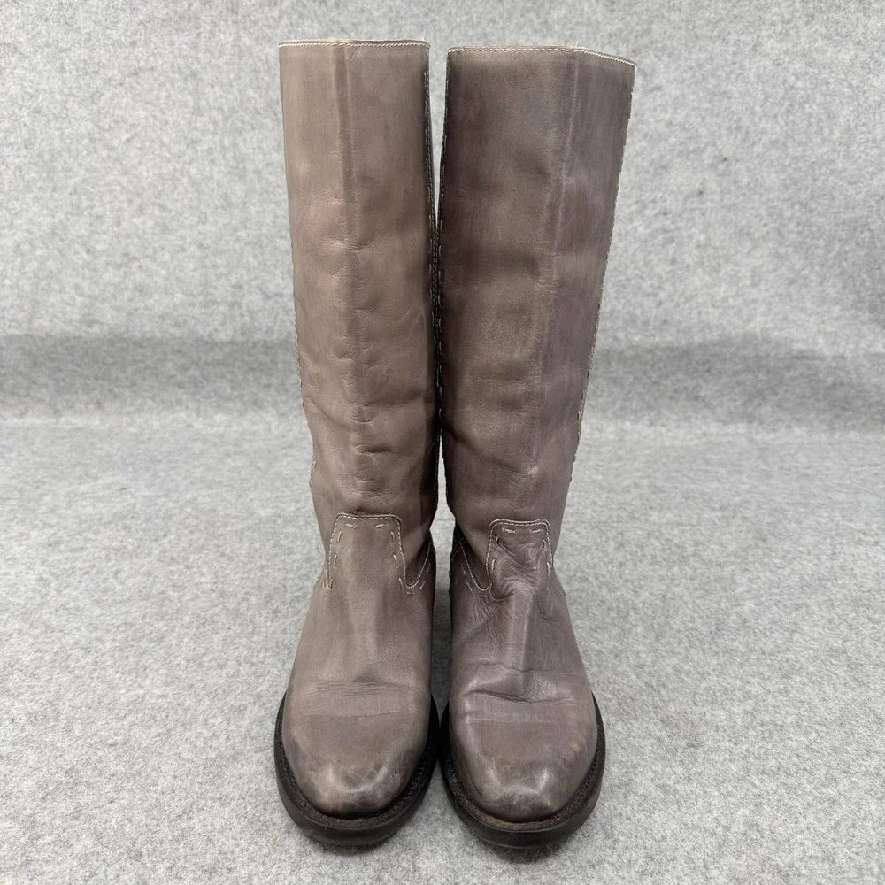 True Religion Tall Leather Knee-High Riding Boots 7 Gray Maddy Style‎ TRS91110